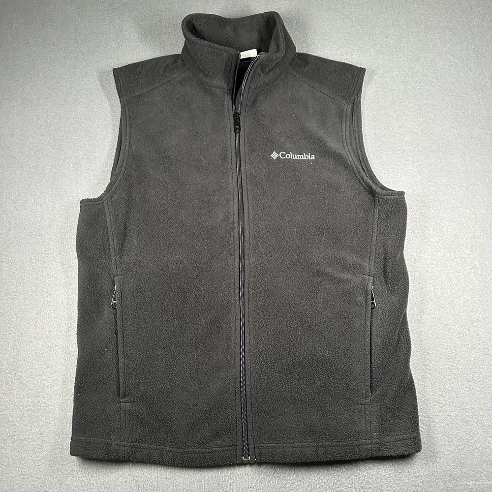 Columbia Fleece Vest Mens Medium Gray Full Zip Sleeveless Jacket Pockets WM6747